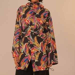Black Artsy Bananas Short Raincoat